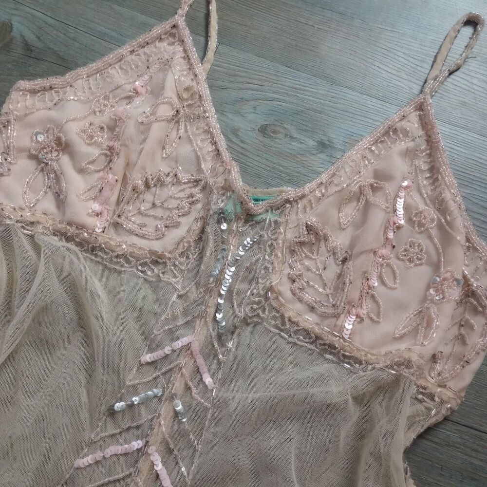 Y2K Pink Sheer Beaded Sequined Fairy Camisole - Picture 3 of 4